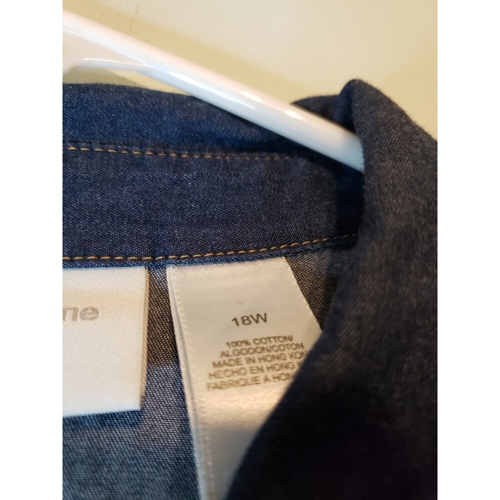 Liz Claiborne Woman Plus 18W Blouse Medium Wash Chambray Blue 100% Cotton Button - Picture 6 of 6